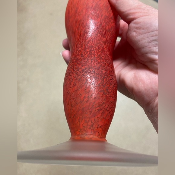 CARLO MORETTI Orange Red Tall 15” Thin Art GLASS Satin “SATINATO” VASE Murano - Picture 8 of 8